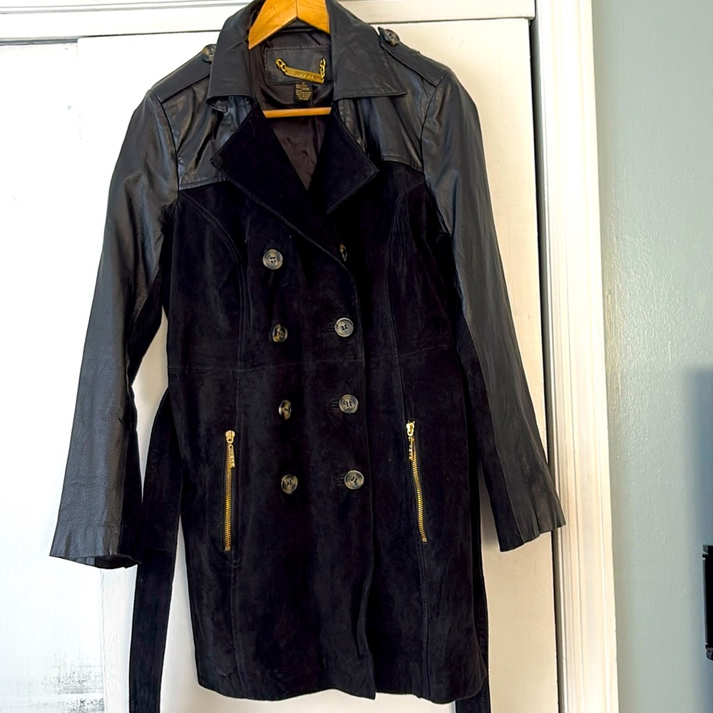 Iman beautiful genuine black leather trench coat.